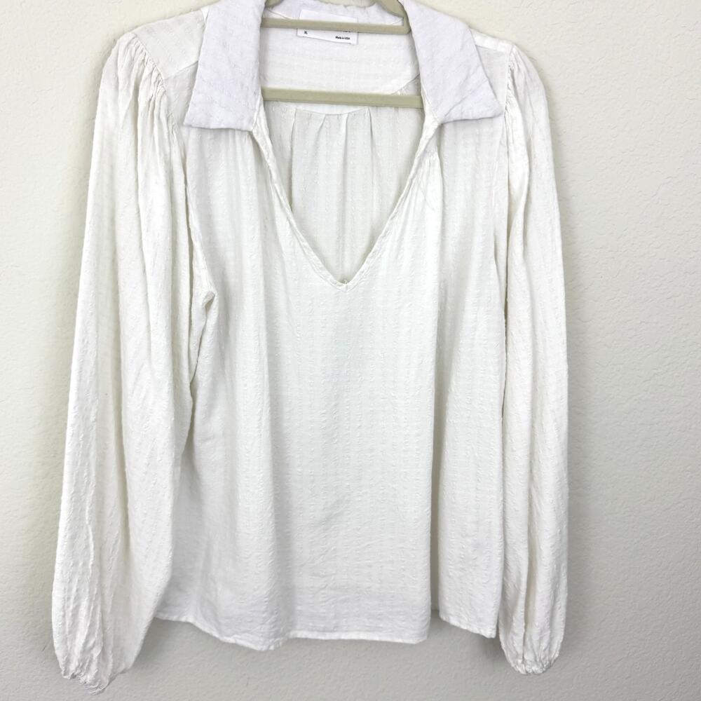 Self Contrast Womens Tracy Blouse Top Size XL Linen Blend Seersucker White